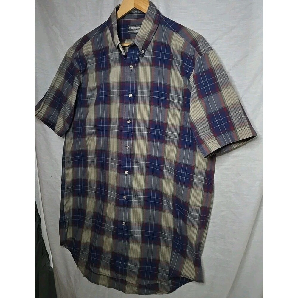Cambridge Hall Short Sleeve Button Shirt Plaid, Men's Sz Lg Tall, USA Made - Picture 3 of 8